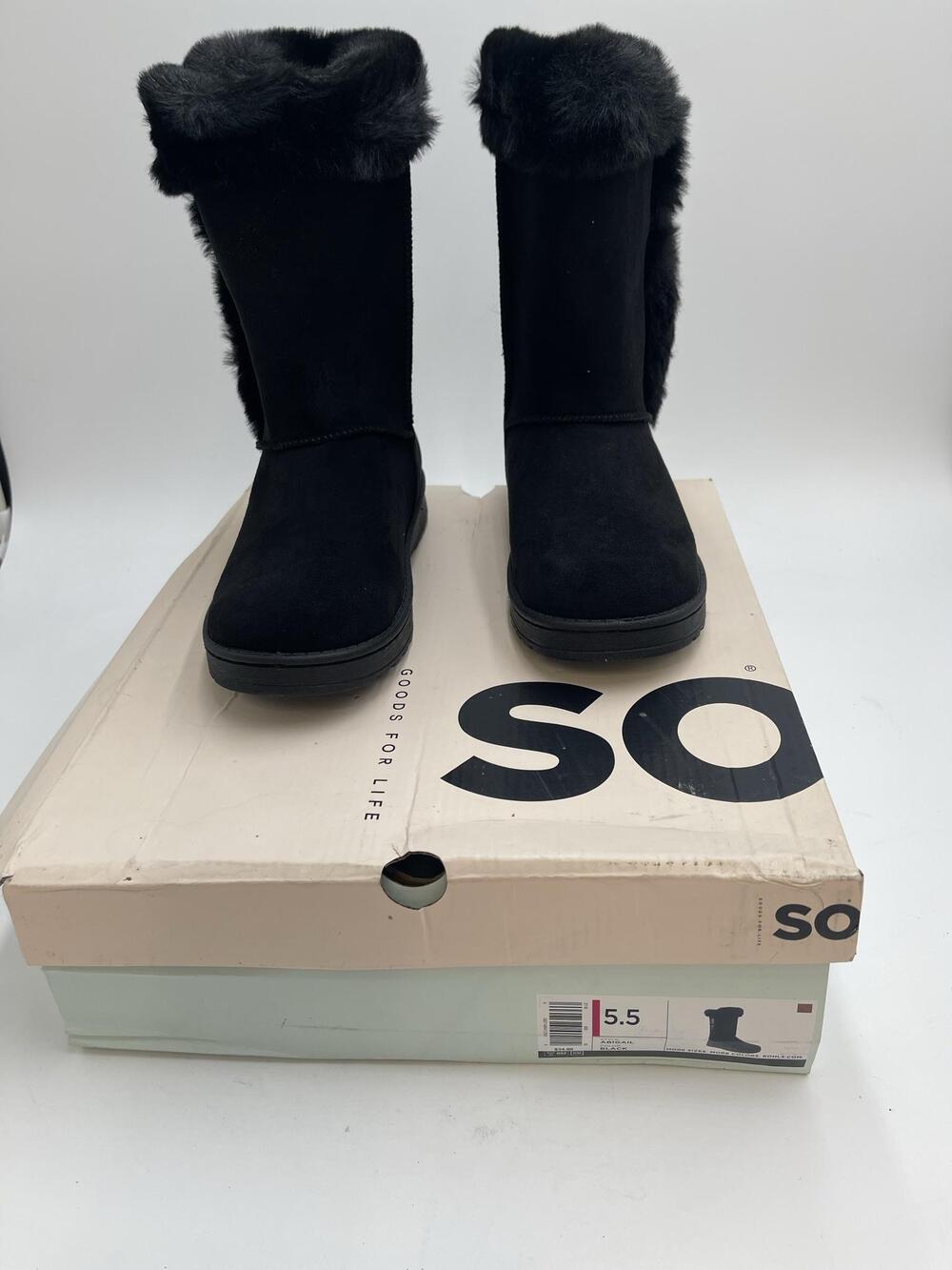 SO Abigail Boots Womens Black Faux Suede Fur Lined Mid Calf Pull On New Size 5.5